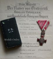 Austria Hungary Silver Merit Cross with Crown Viribus Unitis 1849 by Wilhelm Kunz with Diploma to Prussian Field Post Inspector Boxed 1918