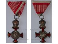 Austria Hungary Silver Merit Cross with Crown Viribus Unitis 1849 by Wilhelm Kunz Model of 1870