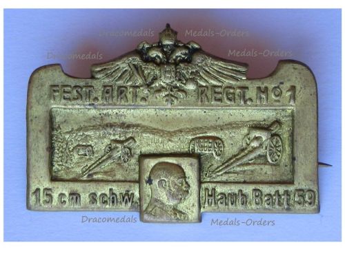 Austria Hungary WWI Cap Badge KuK Fest. Art. Regt. N.1 15cm Schw. Haub. Batt. 59 1st Fort Artillery Regiment Kaiser Franz Joseph 59th Battery 150mm Heavy Howitzers