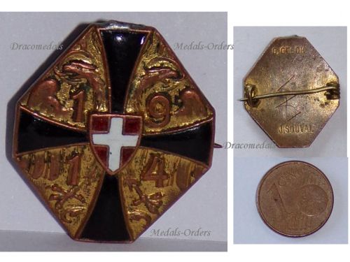 Austria Hungary WWI Cap Badge Black Cross with the Imperial Double Headed Eagle Dated 1914 by Souval