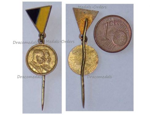 Austria Hungary WWI Cap Badge Stickpin with the Austro-Hungarian Flag and the United Kaisers Franz Joseph I Wilhelm II