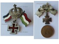 Austria Hungary WWI Cap Badge Prussian Crown German Imperial Hungarian Flags Iron Cross with White Bordure