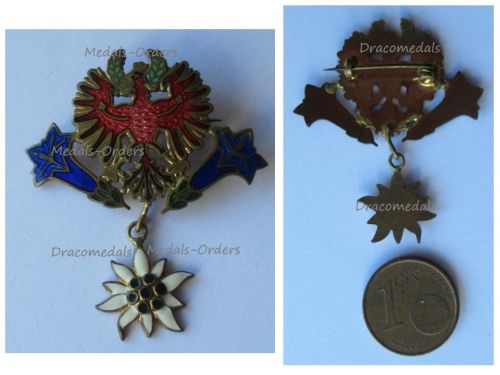 Austria Hungary WWI Cap Badge Alpine Flowers Edelweiss Trumpet Gentian & Tirolean Eagle for the Defense of Tirol (Tyrol)