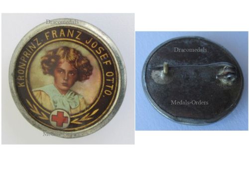 Austria Hungary WWI Red Cross Cap Badge Kronprinz Franz Joseph Otto von Habsburg