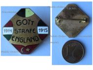 Austria Hungary WWI Cap Badge Gott Strafe England with the Central Powers Flags 1914 1915 Marked G. Gesch