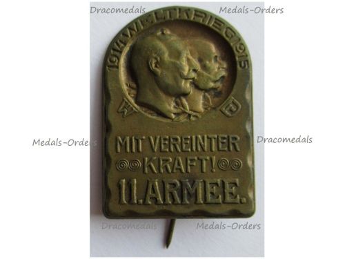 Austria Hungary WWI Cap Badge Stickpin KuK 11. Armee 11th Army Mit Vereinten Kraft (With Joint Forces) 1914 1915 by Gurschner