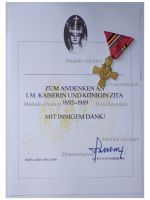 Austria Hungary Kaiserin Zita Memorial Cross 09 May 1989 by Schwertner with Document