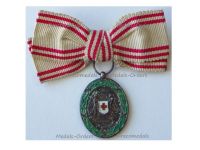 Austria Hungary WWI Red Cross Silver Merit Medal with War Decoration 1864 1914 on Ladies Bow for Female Recipients MINI