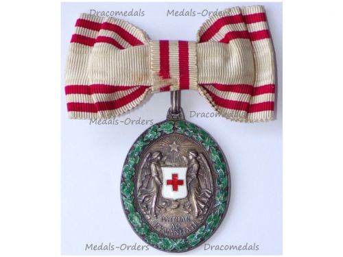 Austria Hungary WWI Red Cross Silver Merit Medal 1864 1914 with War Decoration by V. Mayers on Ladies Bow for Female Recipients