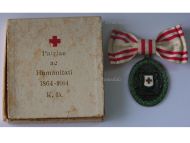 Austria Hungary WWI Red Cross Silver Merit Medal with War Decoration 1864 1914 by G.A. Scheid on Ladies Bow for Female Recipients Boxed