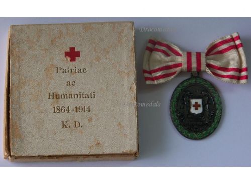 Austria Hungary WWI Red Cross Silver Merit Medal with War Decoration 1864 1914 by G.A. Scheid Boxed