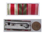 Austria Hungary WWI Ribbon Bar of 3 Medals (Commemorative Medal for the Defense of Tirol, Wound Medal Laeso Militi for a Single Wound, Kaiser Karl's Cross of the Troops)