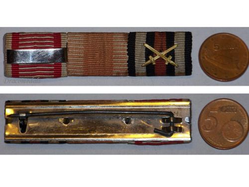 Austria Hungary Germany WWI Ribbon Bar of 3 Medals (Tapferkeit Fortitudini Bravery Medal with Repetition Bar, Kaiser Karl's Cross of the Troops, Hindenburg Cross with Swords)