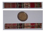 NAZI Germany Austria Hungary WW2 Ribbon Bar of 6 Medals (WWII Austrian Annexation Anschluss, WW1 Austrian Bravery Tapferkeit & Commemorative, Hungarian Pro Deo et Patria Medal with Swords, Hindenburg, Kaiser Karl's Cross of the Troops)