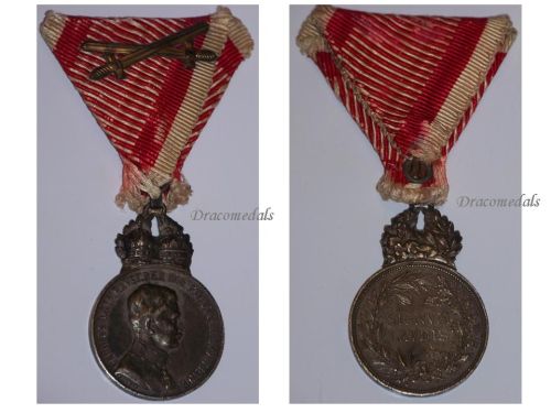 Austria Hungary WWI Signum Laudis Military Merit Medal with Crown & Swords Silver Class Kaiser Karl 1917 1918 