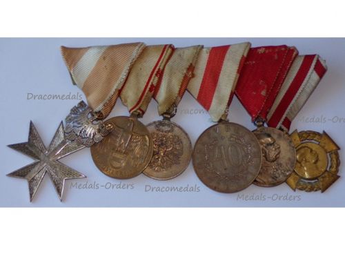 Austria Hungary WWI 6 Medal Set (Order of Merit Silver Cross, WW1 Defense of Tirol, Medal of Honor for 40 Years Service, Jubilee Medals 1898 1908)