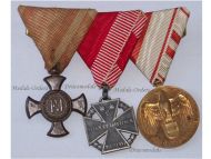 Austria Hungary WWI Set of 3 Medals (Iron Cross for Merit in Iron, Kaiser Karl's Cross of the Troops 1917, Austrian WWI Commemorative Medal)