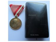 Austria Hungary WWI Large Gold Fortitudini Medal for Bravery 1st Class Kaiser Karl 1917 1918 by Kautsch Boxed