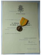 Belgium WWI King Albert's Reign Medal 1909 1934 for the Armed Forces Veterans with Diploma