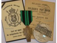 Belgium WWII Resistance Medal for the Agents of the Intelligence Service, Operators of Secret Radio Stations, Combatants Card & Silver Senate Medal to a Belgian Senator