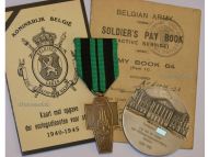 Belgium WWII Resistance Medal for Intelligence Service Agents Operators of Secret Radios, Combatants Card & Silver Senate Medal to a Belgian Senator