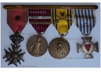 Belgium WWII Set of 4 Medals (War Cross with Bronze Lion, WW2 Commemorative Medal with Swords & Lightnings, Medal for the War Volunteers of the Belgian Armed Forces with Clasps 1940 1945 & Pugnator, Political Prisoners Cross with Star)