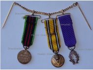Belgium France WWII Set of 3 Medals (Belgian Armed Resistance & Commemorative Medal with Swords, French Order Academic Palms Knight's Badge)