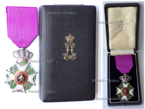 Belgium WWI Order of Leopold I Knight's Cross Civil Division Boxed by De Vigne Hart