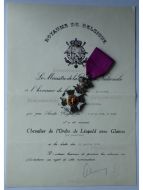 Belgium WWII Order of Leopold I Knight's Cross Military Division Bilingual 1952 with Diploma 1959