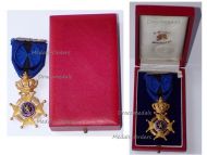 Belgium WWII Order of Leopold II Officer's Cross with King Leopold's III Silver Palms Bilingual 1952 Boxed by Fonson