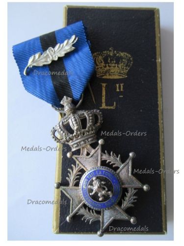 Belgium WWII Order of Leopold II Knight's Cross with King Leopold's III Silver Palms Bilingual 1952 Boxed Marked 960