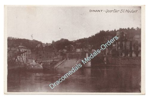 Belgium WWI Postcard Dinant Quartier St Medan, Bridge in Ruins
