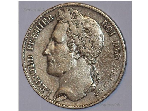 Belgium 5 Francs Coin 1849 silver 900 King Leopold Premier I Belgian Kingdom Circulated