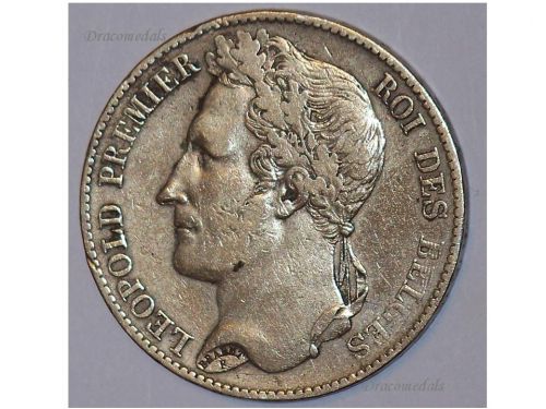 Belgium 5 Francs Coin 1849 silver 900 King Leopold Premier I Belgian Kingdom Circulated