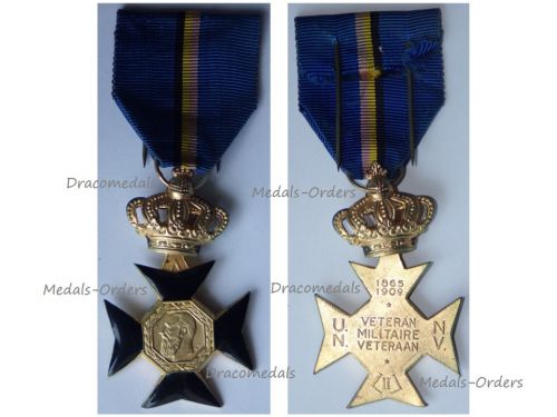 Belgium Military Cross of the Veterans of  King Leopold II 1865 1909 by Dubois