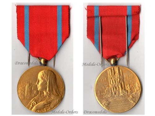 Belgium WWI National Restoration Commemorative Medal Belgian WWI 1914 1918 Great War Civil Military Decoration Gilt Bilingual by Mauquoy