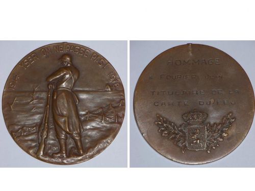 Belgium WWI Yser Battle Bronze Commemorative Plaque Medal 1914 1918 for Card of Fire Recipients