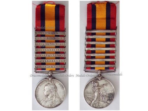 Britain Queen's South Africa Medal QSM with 7 Clasps ( South Africa 1901, Belfast, Diamond Hill, Johannesburg, Driefontein, Paardeberg, Relief of Kimberley) to Driver of the ASC