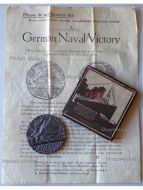 Britain WWI RMS Lusitania Sinking Propaganda Medal with Leaflet Boxed