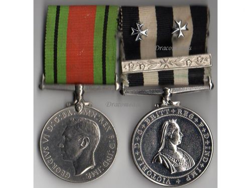 Britain WWII Set of 2 Medals (Service Medal of the Hospitaller Order of St. John of Jerusalem with 3 Maltese Crosses, Defense Medal) Named