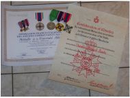 Britain France Italy Belgium WWII Set of 6 Medals & Diplomas (Federation of European Allied Combatants, Franco-Italian Federation of Former Combatants Medals, IMOS Sphinx WW2 Victory, British Association Officer's Cross) with Diplomas