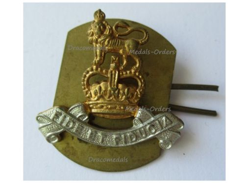 Great Britain Royal Army Pay Corps RAPC Collar Badge with Queen's Crown, Korean War 1950 1953 Era