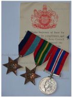 Britain WWII British Army Set of 3 Medals & Diploma (Pacific Star, 1939 1945 Star, War Medal 1939 1945)