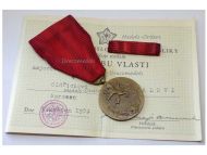 Czechoslovakia CSR Medal for Service to the Homeland 1955 1960 with Ribbon Bar Diploma to Major Dated 1955