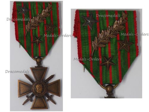 France WWI War Cross 1914 1916 with 4 Citations Palm 3 Stars (1 Silver 2 Bronze)