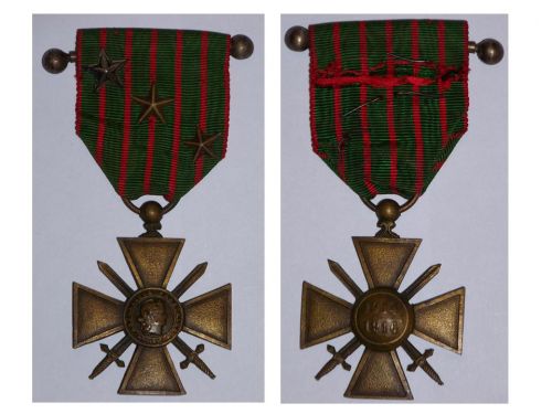 France WWI War Cross 1914 1916 with 3 Citations 3 Stars (2 Bronze 1 Silver) & Officer's Bar