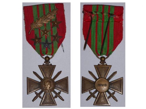 France WWII War Cross 1939 with 6 Citations (Palms, 3 Bronze Stars, 1 Silver Star, 1 Gold Gilt Star)