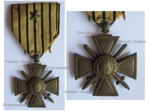 France WWII War Cross 1939 1940 with 1 Citation Bronze Star (Vichy Government)