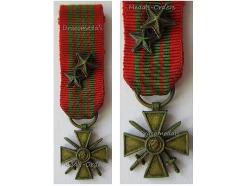 France WWII War Cross with 2 Citations (2 Bronze Stars) London Type MINI