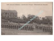 France WW1 Propaganda Postcard Valdahon Camp, Troops Present Arms to the Flag, Cancellation 1915